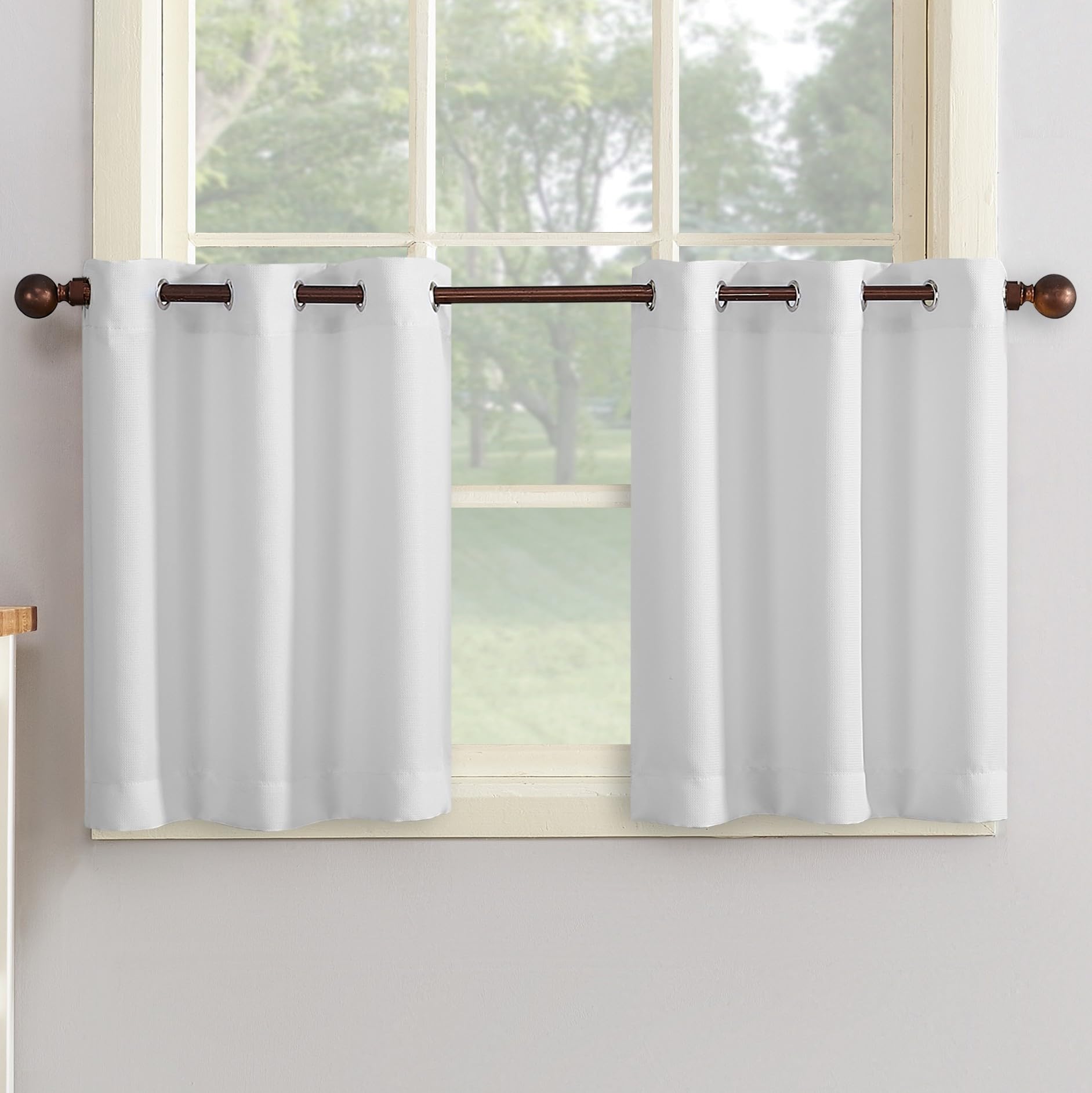 No. 918 Montego Casual Textured Semi-Sheer Grommet Kitchen Curtain Tier Pair, 56 x 24, White
