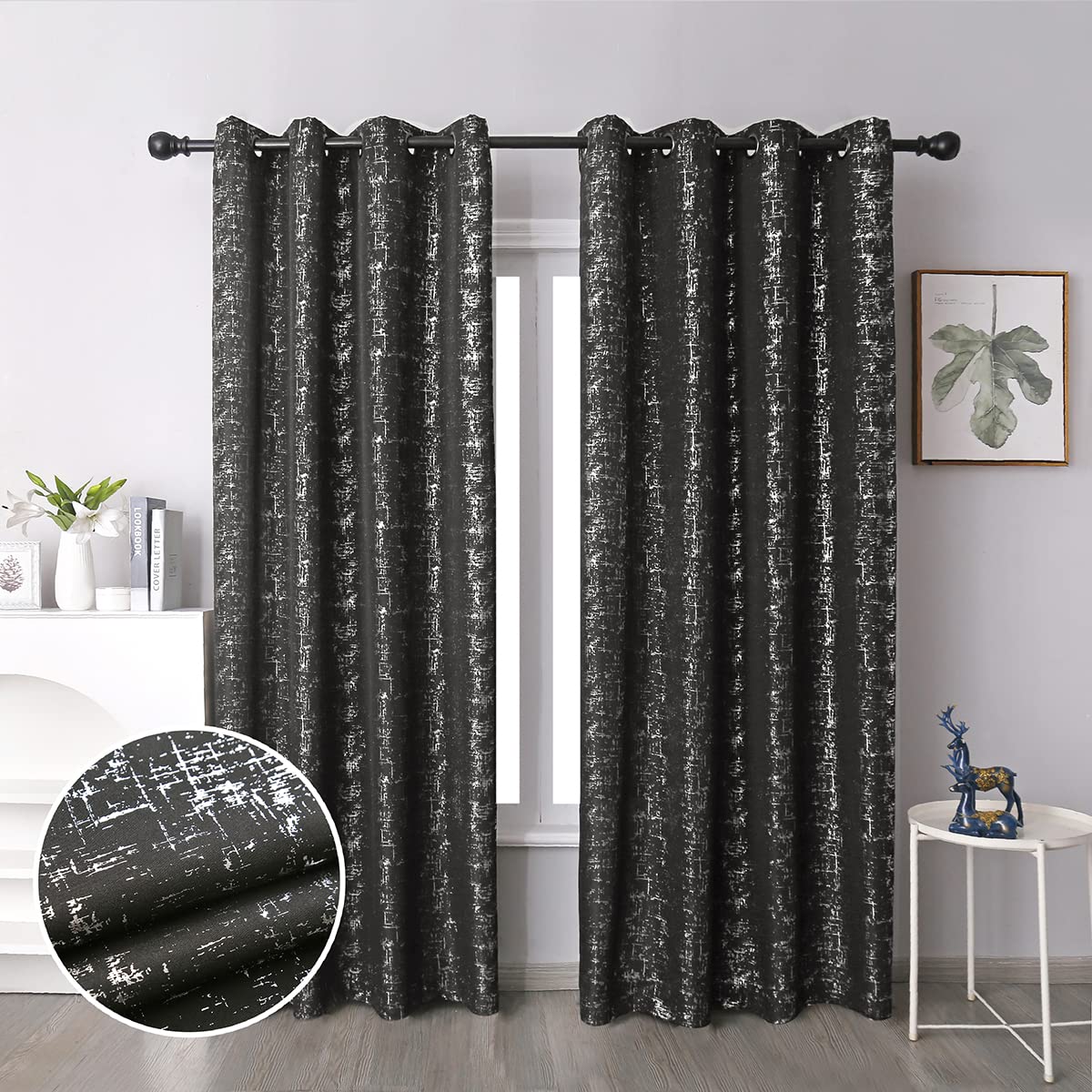 Taisier Home Silver Foil Print Linen Textured Curtains Geometric Dots Pattern Design Curtains for Bedroom Living Room Thermal In