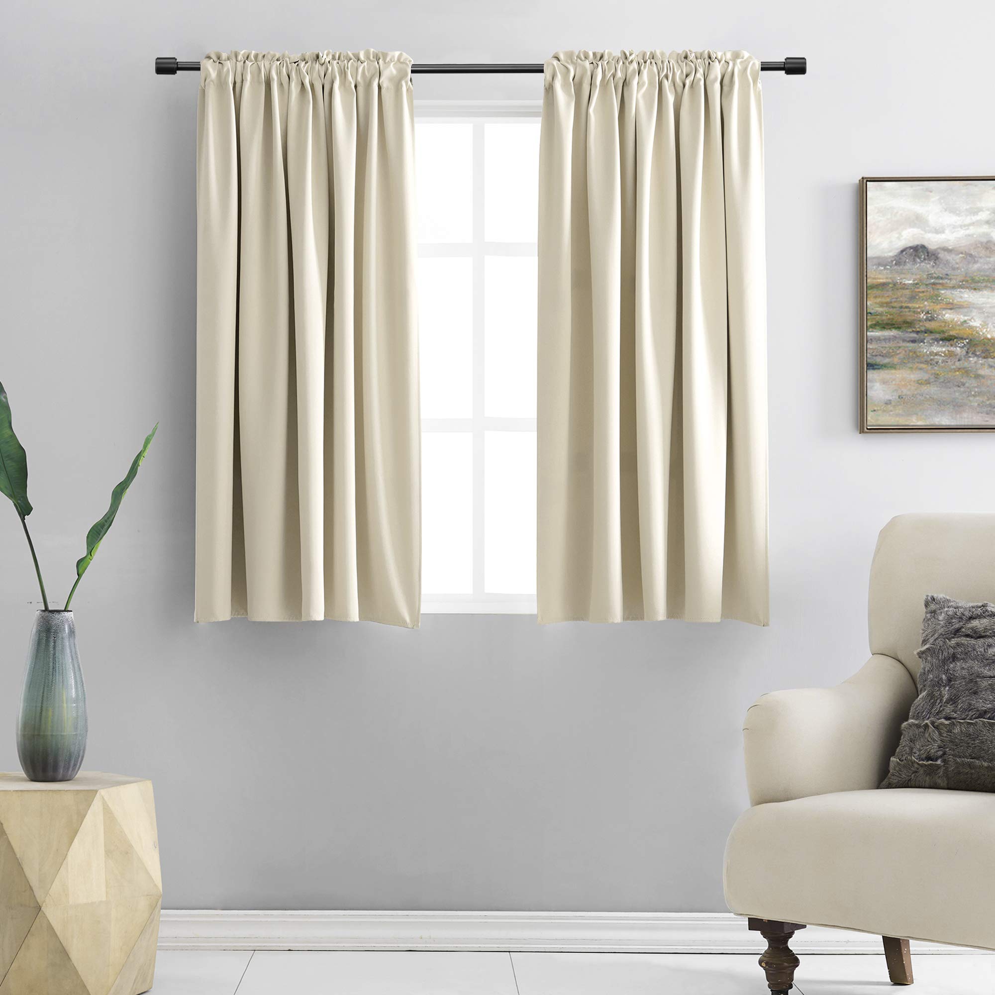 DONREN Cream Beige Room Darkening Curtain Panels for Bedroom - Thermal Insulated Rod Pocket Drapes for Living Room (W 42 x L 45 