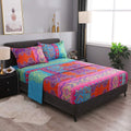 Pangzi Bohemian Retro Bedding Sheet Set,1 Fitted Sheet, 1 Flat, 2 Pillow Cases - 4 Piece (Twin XL, Red)