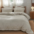 Simple&Opulence 100% Linen Duvet Cover Set with Embroidery Border Washed - 3 Pieces (1 Duvet Cover with 2 Pillow Shams) with But