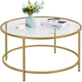 Yaheetech Gold Glass Coffee Table for Living Room, 36 Round Glass Coffee Table with Metal Frame, Circle Coffee Table for Home, O