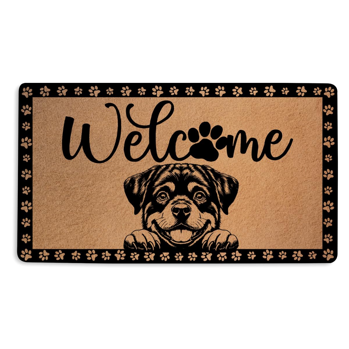 Rottweiler Gifts Door Mat 18x30 Inch, Faux Coco Coir Doormat with Non-Slip PVC Backing, Cute Rottweiler Welcome Mat for Outdoor 