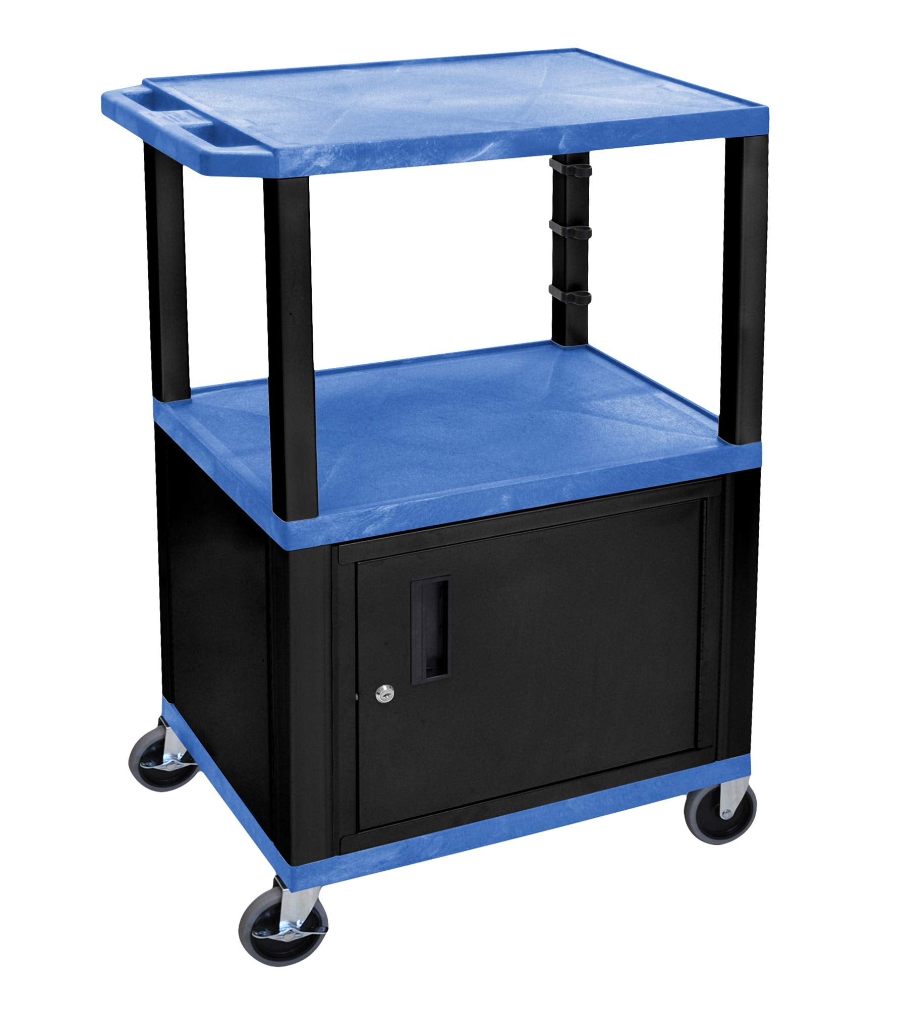 Luxor 42H Rolling Electric Audio Video Presentation Cart with 3 Shelves and Cabinet - Black Legs