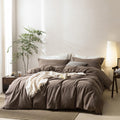 BDEAR Linen Feel Duvet Cover Queen Size, 100% Washed Cotton Comforter Cover Size 90x90inch with Zipper Closure and 2 Pillowcases