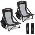 SUNNYFEEL Folding Low Camping Beach Chair 2 Pack, Lightweight Portable Lawn Chair with Mesh Back, Cup Holder for Outdoor/Travel/
