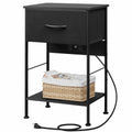 WLIVE Night Stand with Charger Station, Small Nightstand with 1 Fabric Drawer and Open Wood Shelf, 25 H Bedside Table for Bedroo
