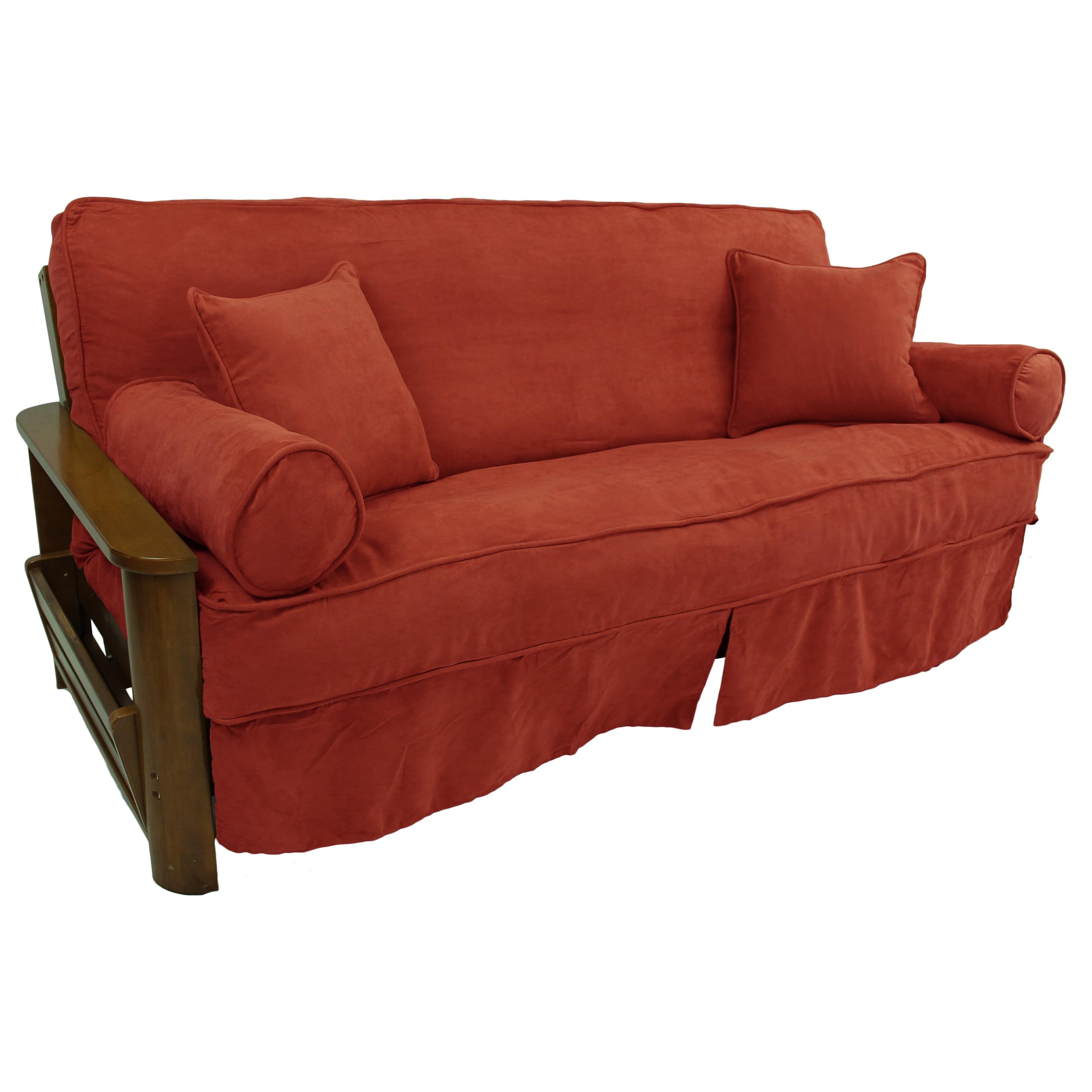 Blazing Needles Solid Microsuede Double Corded 8 to 9 Futon Slipcover Set with 4 Throw Pillows (Set of 5), Full, Cardinal Red