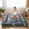 Grey Pineapple Japanese Floor Futon Mattress, Tatami Floor Mat Portable Camping Mattress Kids Sleeping Pad Foldable Roll Up Floo