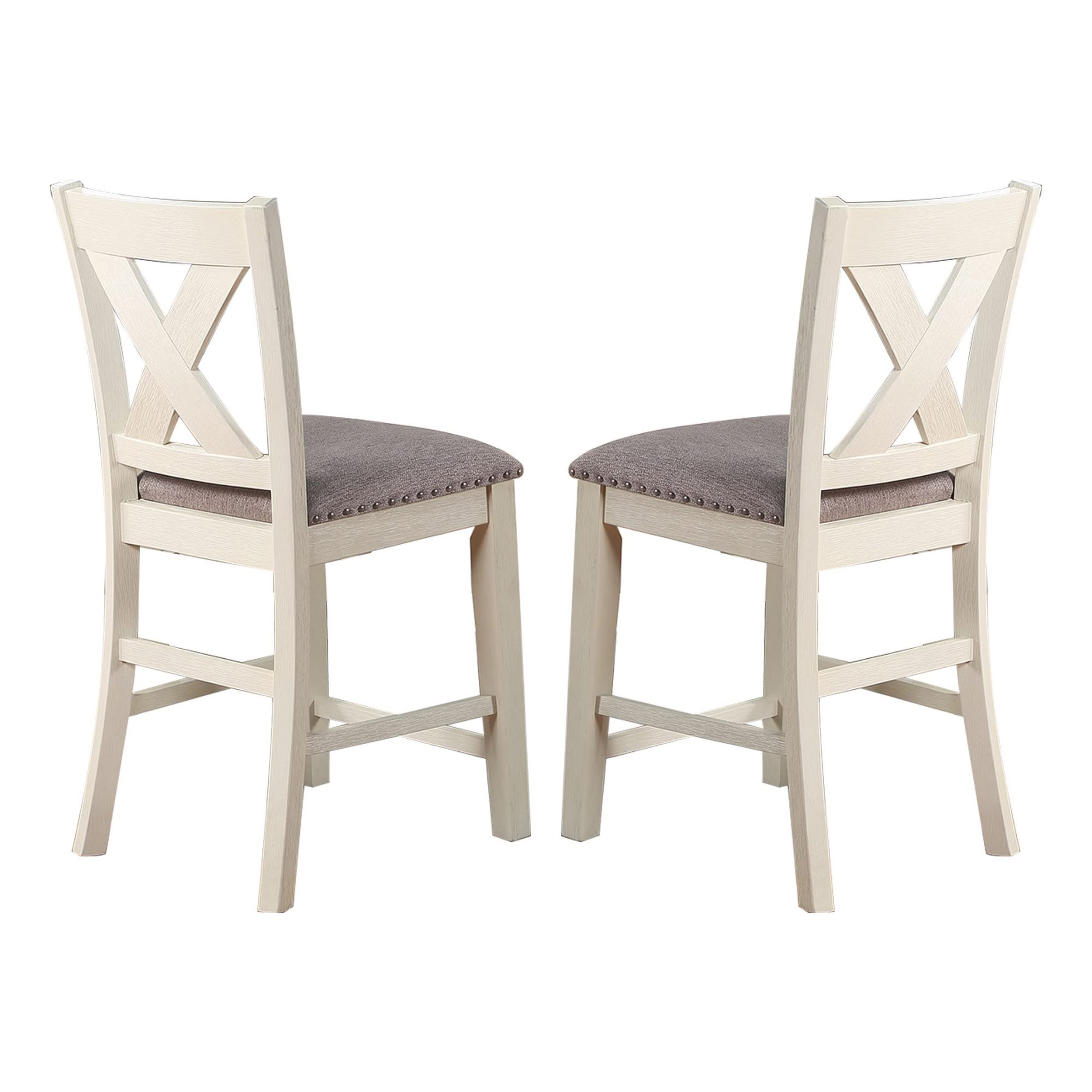 Benjara Joss 40 Inch Cottage Wood Counter Height Chair, Set of 2, Gray Seat, Cream