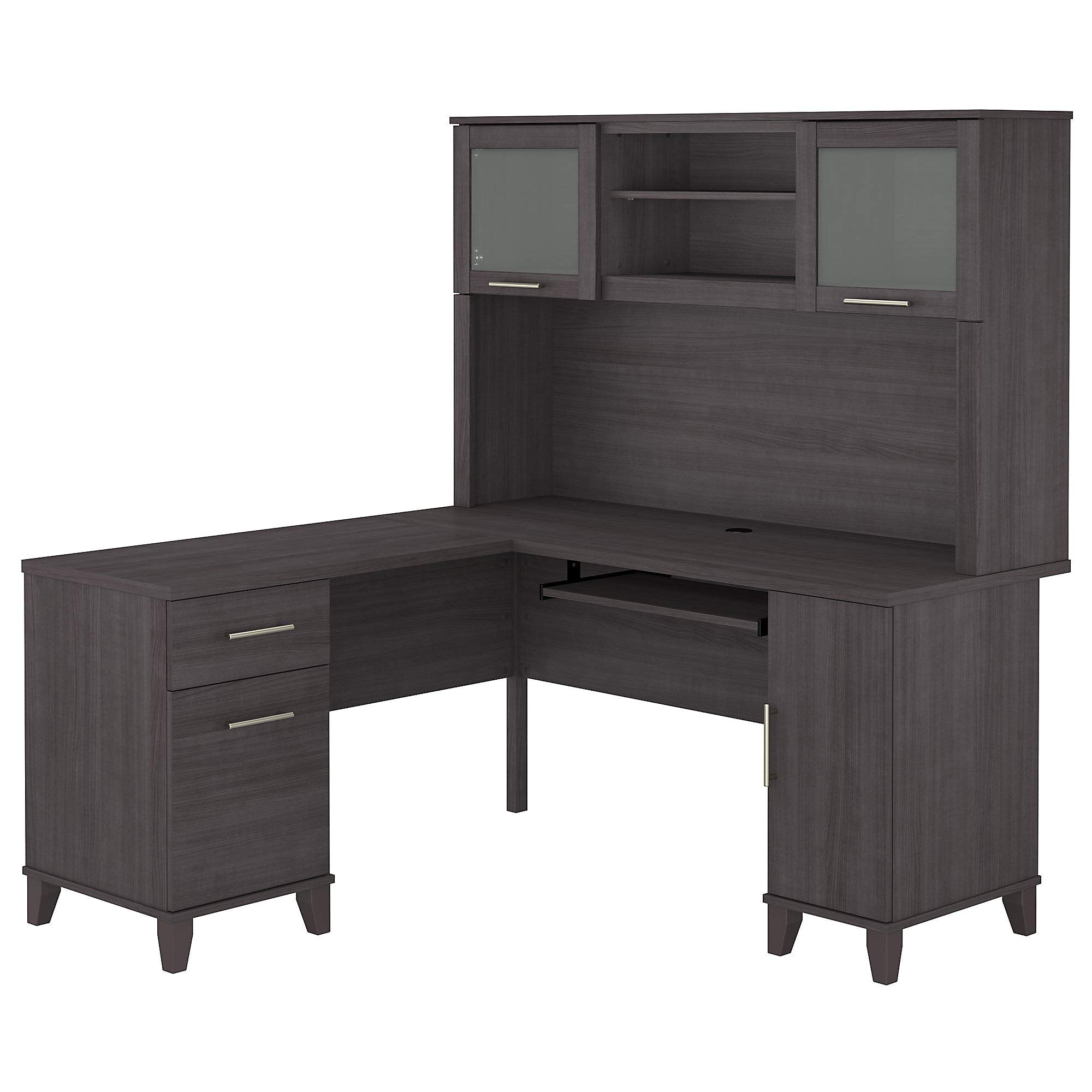 Bush SET002SG Somerset 60-Inch W L-Shaped Desk with Hutch, Storm Gray