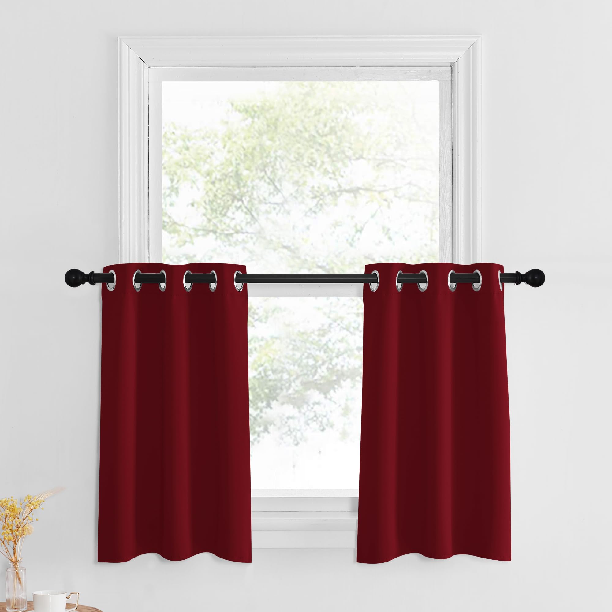 NICETOWN Christmas Valance Curtains for Living Room Decor, Grommet Top 30 inches Long Burgundy Red Kitchen Cabinet Caravan Short