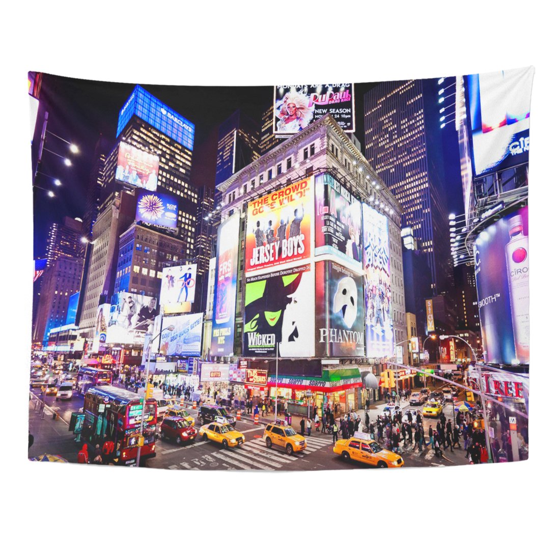 Emvency Tapestry City January 6 Illuminated Facades of Theaters 2011 in Times Night Street Musical Sign Posters Theatre Home Dec