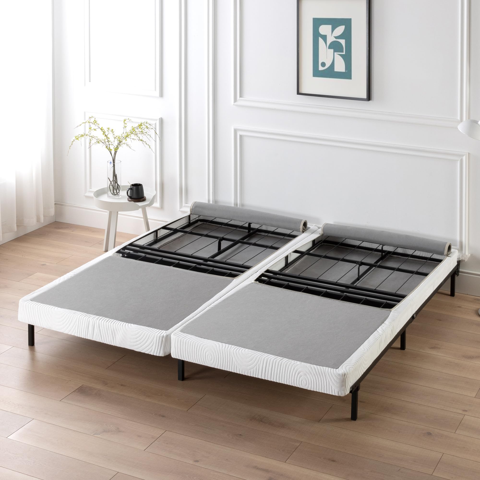 ZINUS No Assembly Metal Box Spring / 4 Inch White Mattress Foundation / Sturdy Metal Structure, Split Cal King