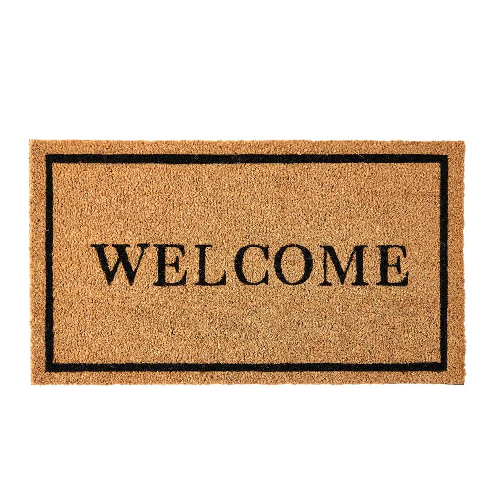 KANKUN Coco Coir Door Mat with Heavy Duty Backing, Welcome Doormat (17 x 30), Doormat Entrance (Welcome)