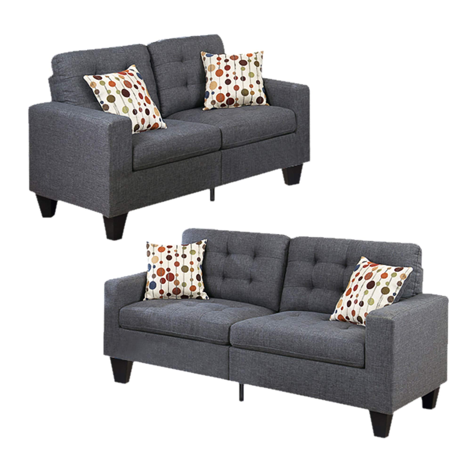 Benzara Linen Fabric Sofa With Loveseat And Cushions Gray