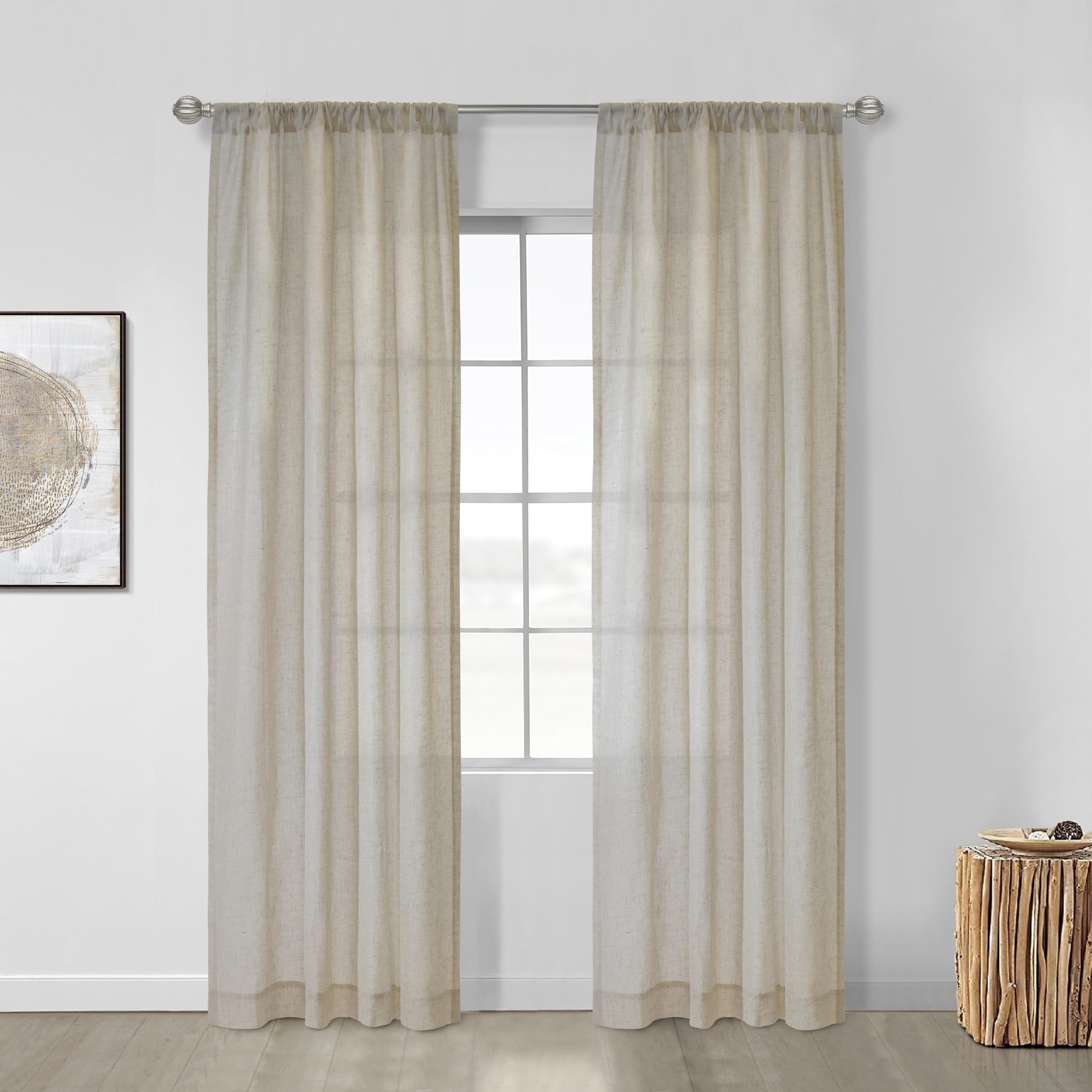 Commonwealth Home Fashions 70737-117-110-63 Thermasheer Weathervane Insulated Sheer Curtain44; 63 in.44; Linen