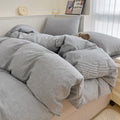 VM VOUGEMARKET Washed Cotton Grey Striped Duvet Cover Set King,Pinstripes Duvet Cover with 2 Pillowcases Modern Simple Farmhouse