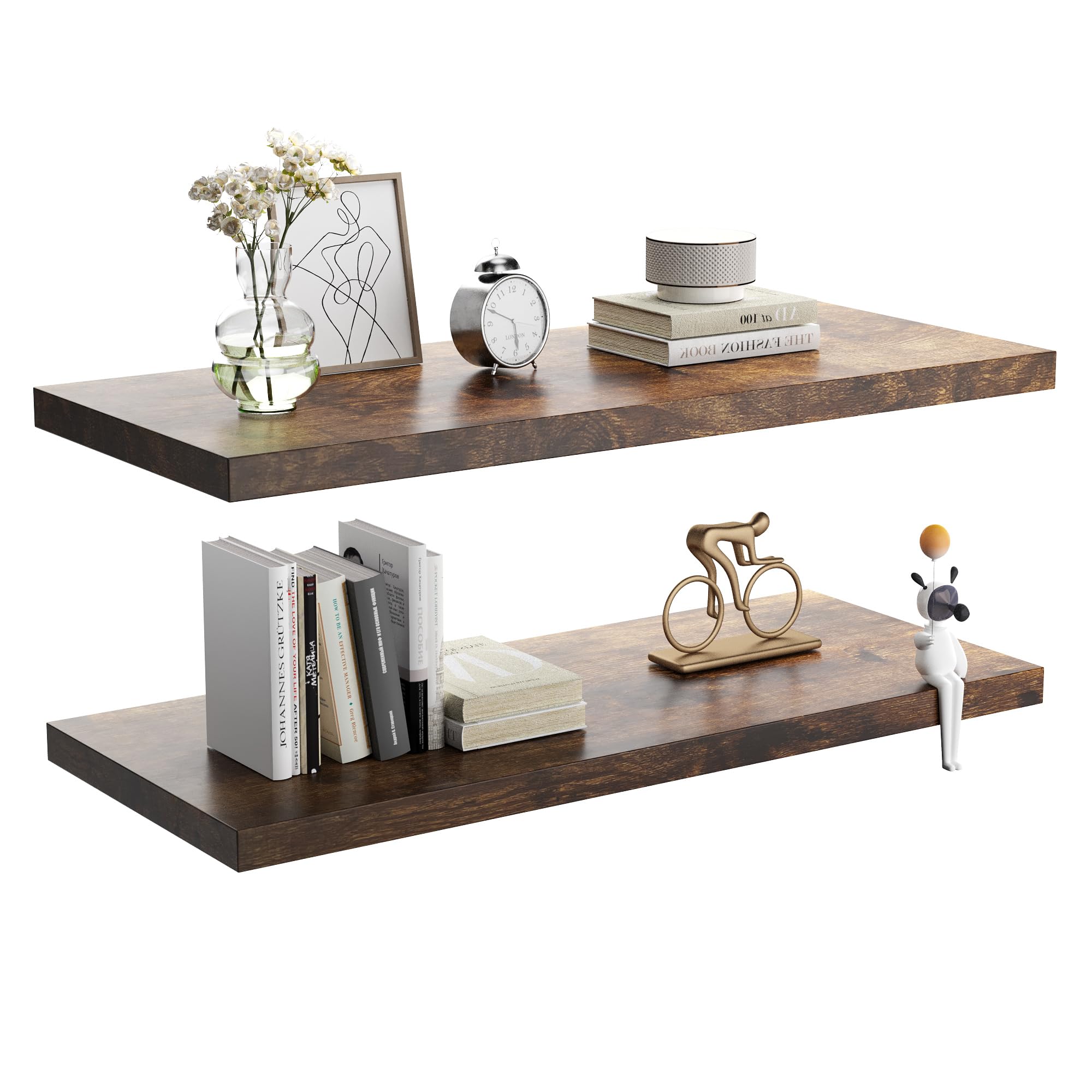 JPND Wall Shelf Set of 2, Floating Shelves 36 in W x 10 in D x 1 in H, Wooden Floating Wall Shelf with Invisible Brackets for Li