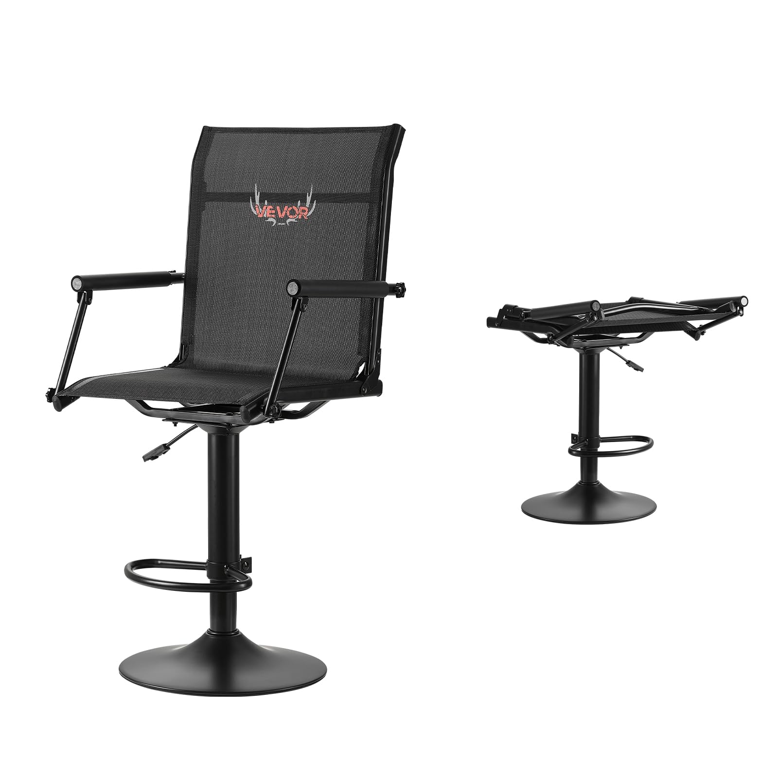 VEVOR Hunting Chair, 360 Silent Swivel, Lightweight Blind Chair, Heavy-Duty Steel Frame Ground Stool Seat, with Padded Armrests,