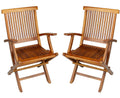 TeakCraft Teak Folding Arm Chair - 2 Piece Foldable Chairs Set - Fully Assembled - Solid Wooden Outdoor, Indoor- Wood Dining Roo