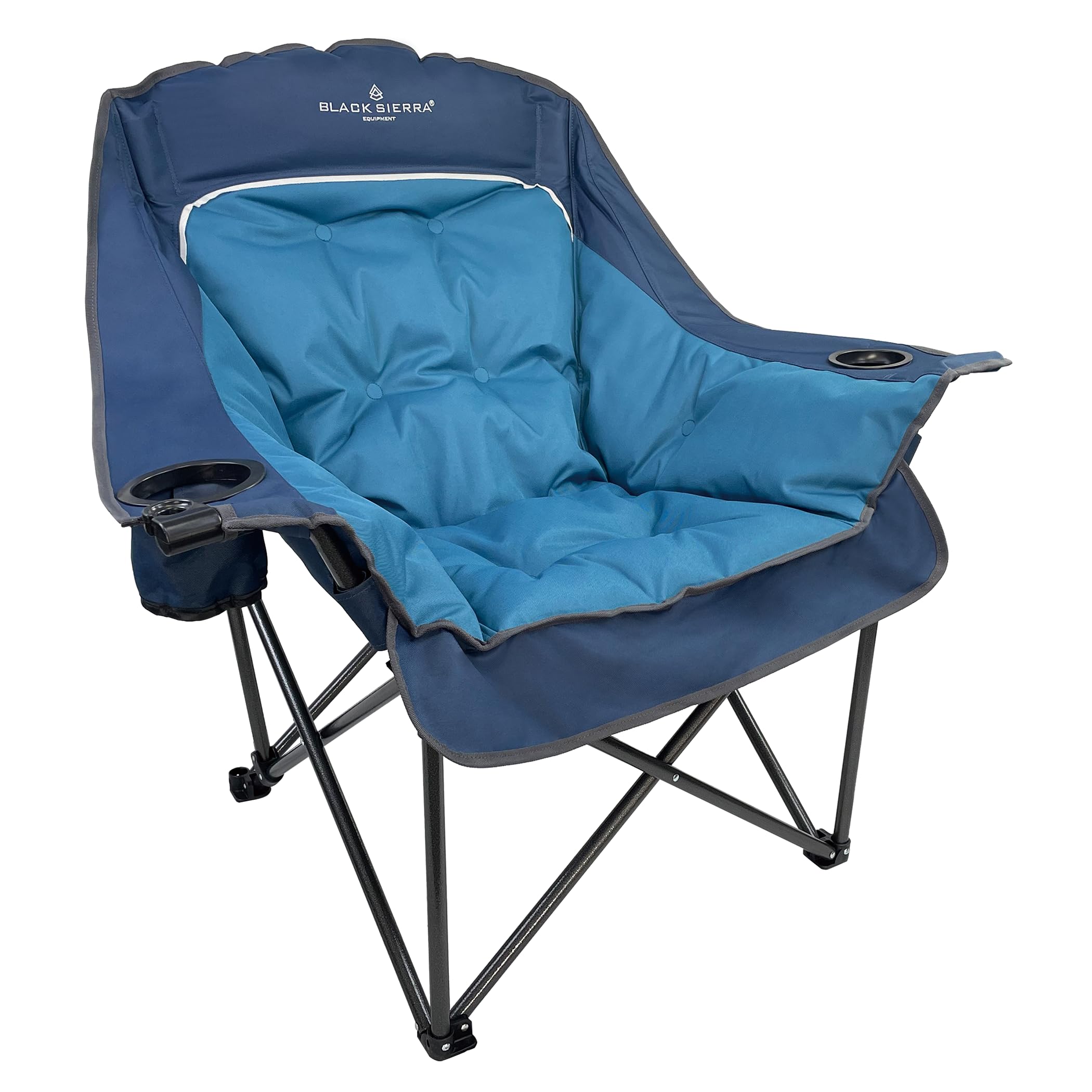 Black Sierra Plush Camping Chair for Sports & Outdoors, Oversize XL Outdoor Folding Chair Supports 400 lbs, Heavy Duty Lounge w/