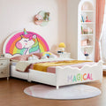 Costzon Twin Bed Frames for Kids, Wood Upholstered Twin Bed Platform with Slat Support, Padded Headboard&Footboard, No Box Sprin
