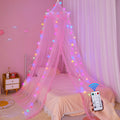 Unicorn Castle Bed Canopy for Girls with Remote Timer Breathable Canopy Bed Curtains with 8 Modes LED Lights Net Canopy for Bed 