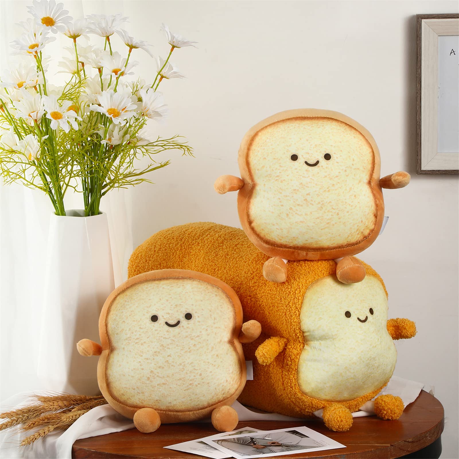 Yookeer 3 Pcs Valentines Day Decor Gifts Funny Toast Bread Pillows Kawaii Bread Stuffed Pillow Cute Toast Sliced Cushion Smile 