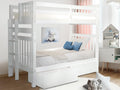 Bedz King Tall Bunk Beds Twin over Twin Mission Style with End Ladder and 2 Under Bed Drawers, White