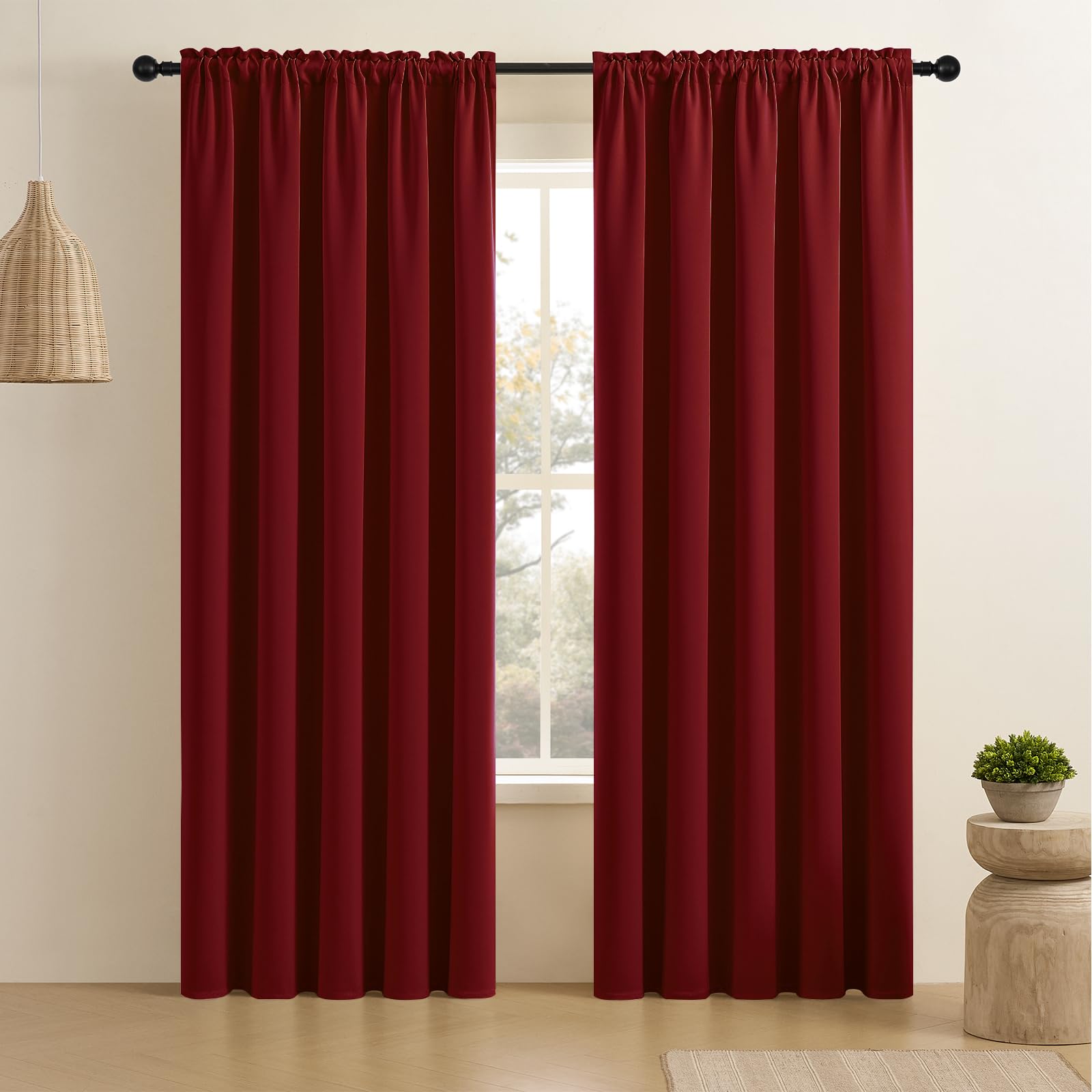 CUCRAF Maroon Red Blackout Curtains 96 inch Length 2 Panels Set, Rod Pocket Room Darkening Drapes for Bedroom Living Room, Insul