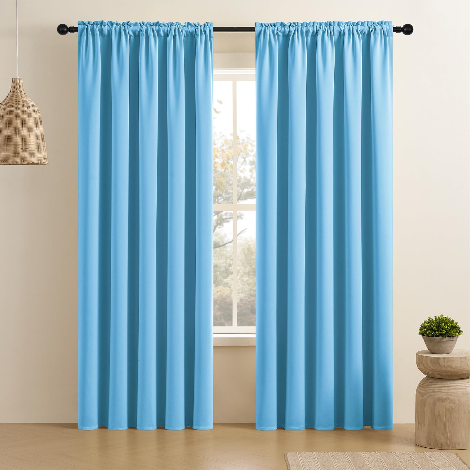 CUCRAF Light Blue Blackout Curtains 108 inch Length 2 Panels Set, Rod Pocket Room Darkening Drapes for Bedroom Living Room, Insu