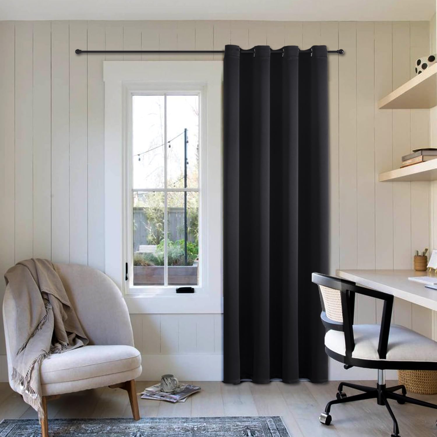 ChrisDowa Grommet Blackout Curtains for Bedroom - Thermal Insulated Room Darkening Curtains for Living Room (1 Panel Set, Black,