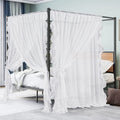 NICETOWN Voile Sheer White Ruffle Curtains, Rod Pocket 3 Layers Privacy Bedroom Shabby Chic Curtains with Valance & 2 Bouns Tie 