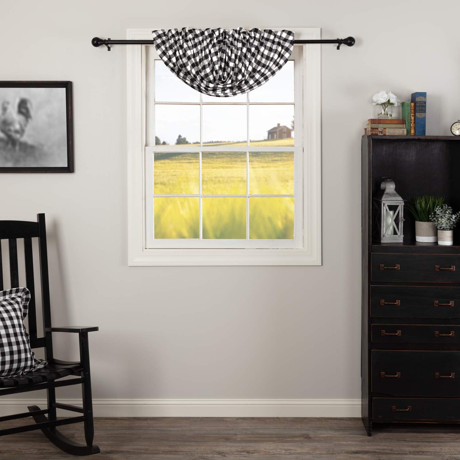 VHC Brands Annie Buffalo Black Check Balloon Valance 15x60