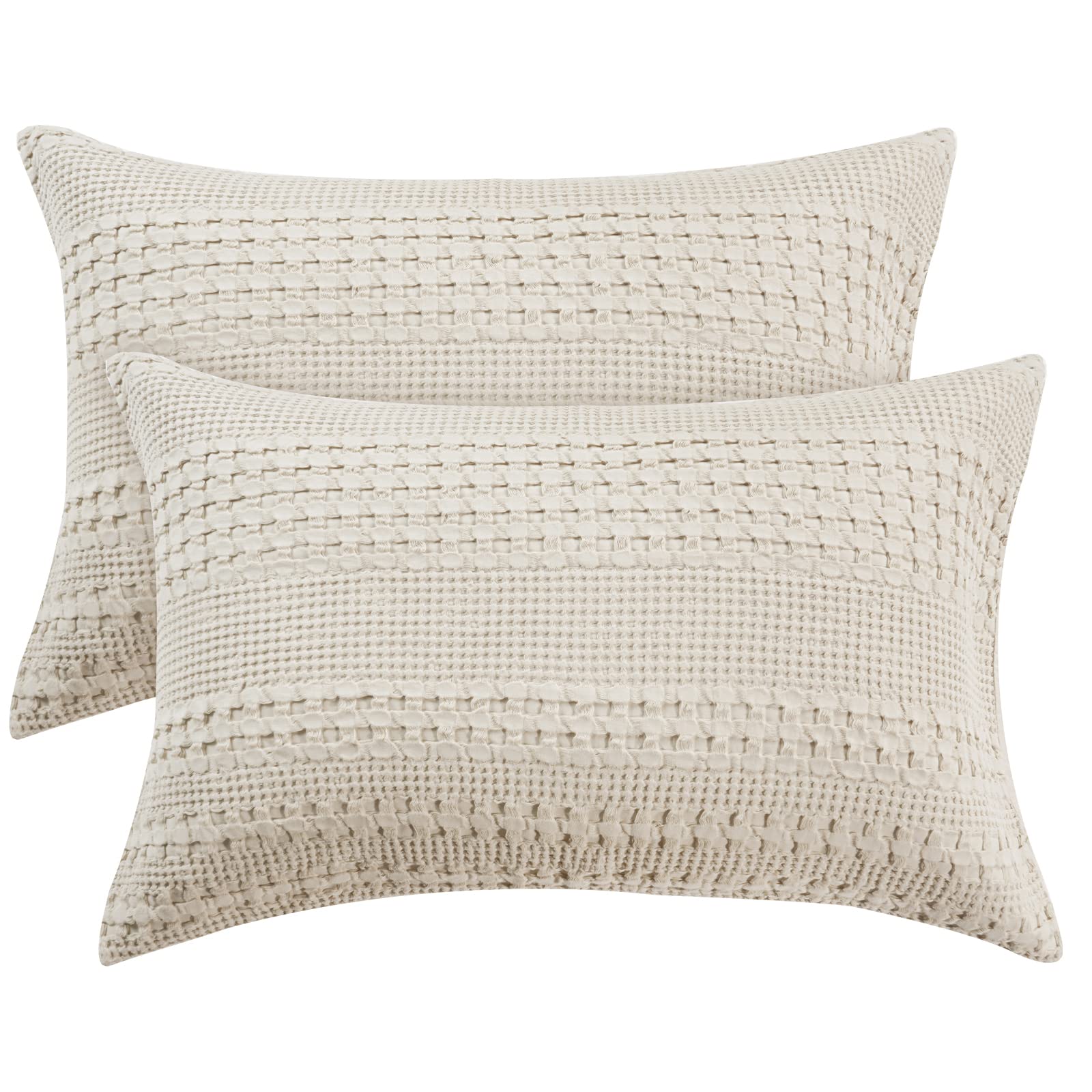 PHF 100% Cotton Waffle Pillowcases King Size, 2 Pack Soft Breathable Skin-Friendly Pillow Sham, Decorative Waffle Weave Pillow C