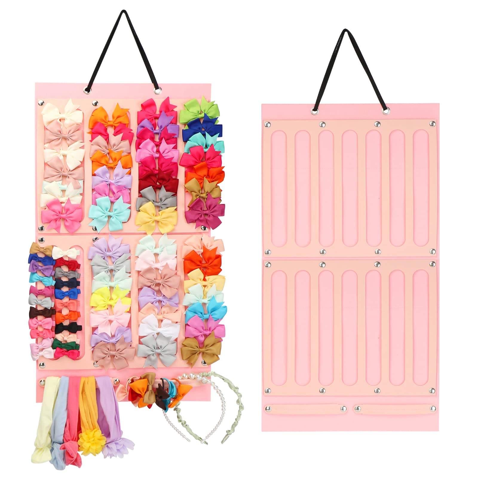 Hair Bows Holder w/ Large Capacity, Hair Clips Storage Hanger w/ 16 Ribbons, Hair Bows Organizer, Baby Hair Accessory Storage Di