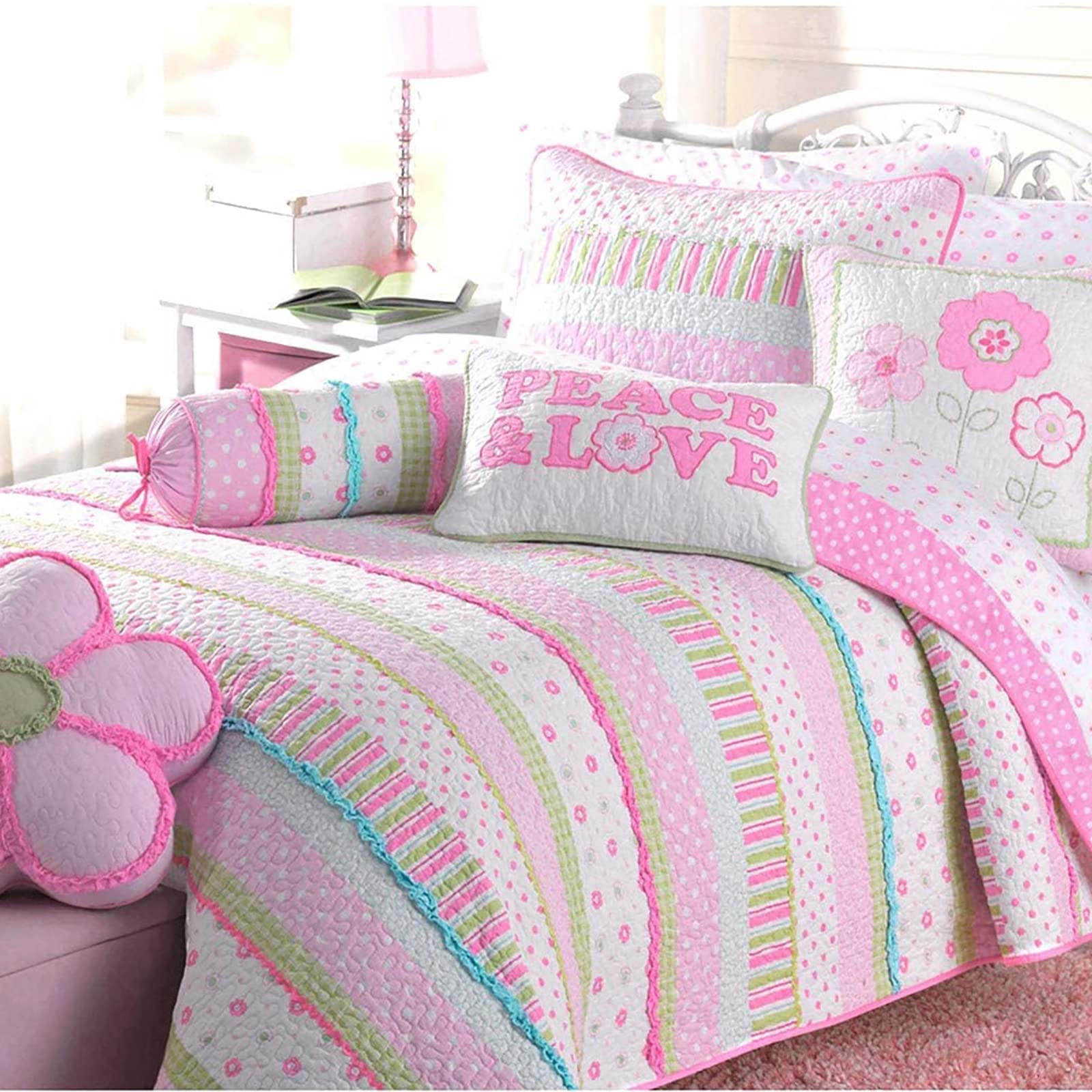 Cozy Line Home Fashions Pink Greta Pastel Polka Dot Flower Girl 100% Cotton Reversible Quilt Bedding Set, Coverlet, Bedspread (G