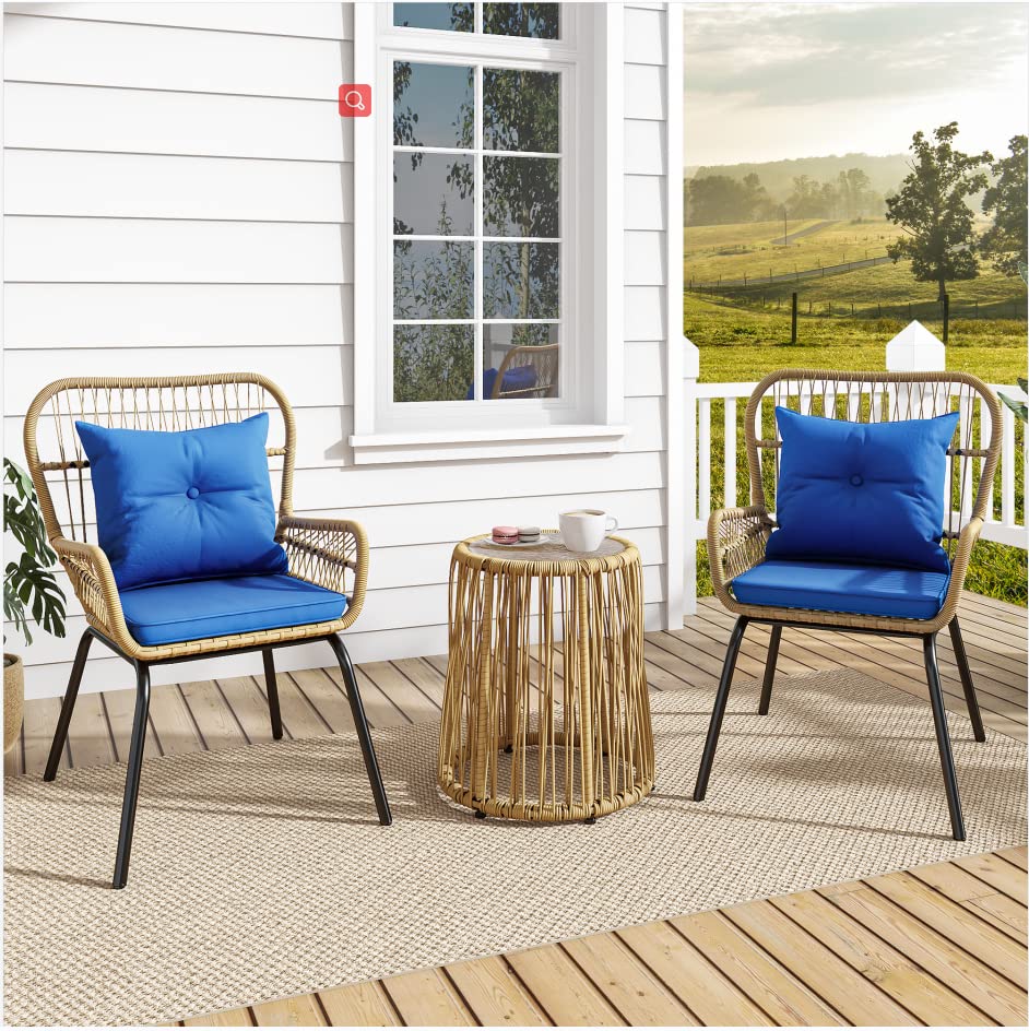YITAHOME 3-Piece Wicker Bistro Set Outdoor Patio Furniture, All-Weather Rattan Conversation Chairs for Backyard, Balcony and Dec