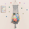 Stuffed Animal Storage w/ LED Star Light, 63 Inch Jumbo Toy Hammock Wall Ceiling Over Door Hanging Organizer Net for Stuffed Ani