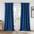 CUCRAF 100% Blackout Back Tab and Rod Pocket Curtains 120 Inch Length 2 Panels Set, Navy Blue Linen Curtain for Living Room Bedr