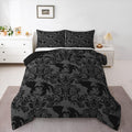 Feelyou Adults Gothic Kids Comforter Set Queen Size Dark Olive Green Damask Bedding Set Dragon Duvet Quilt for Kids Boys Girls B