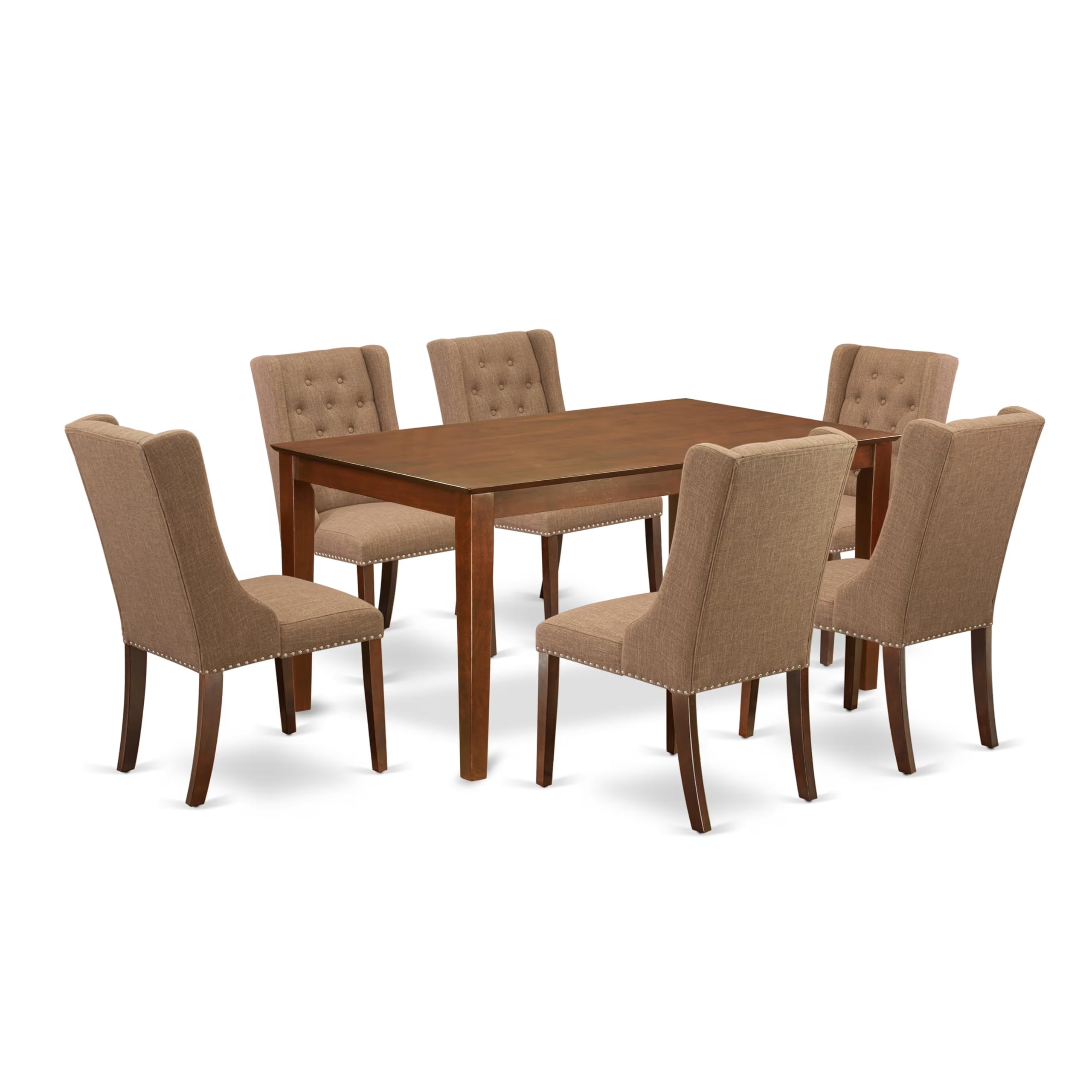 East West Furniture CAFO7-MAH-47 7 Piece Dining Room Table Set Consist of a Rectangle Kitchen Table and 6 Light Sable Linen Fabr