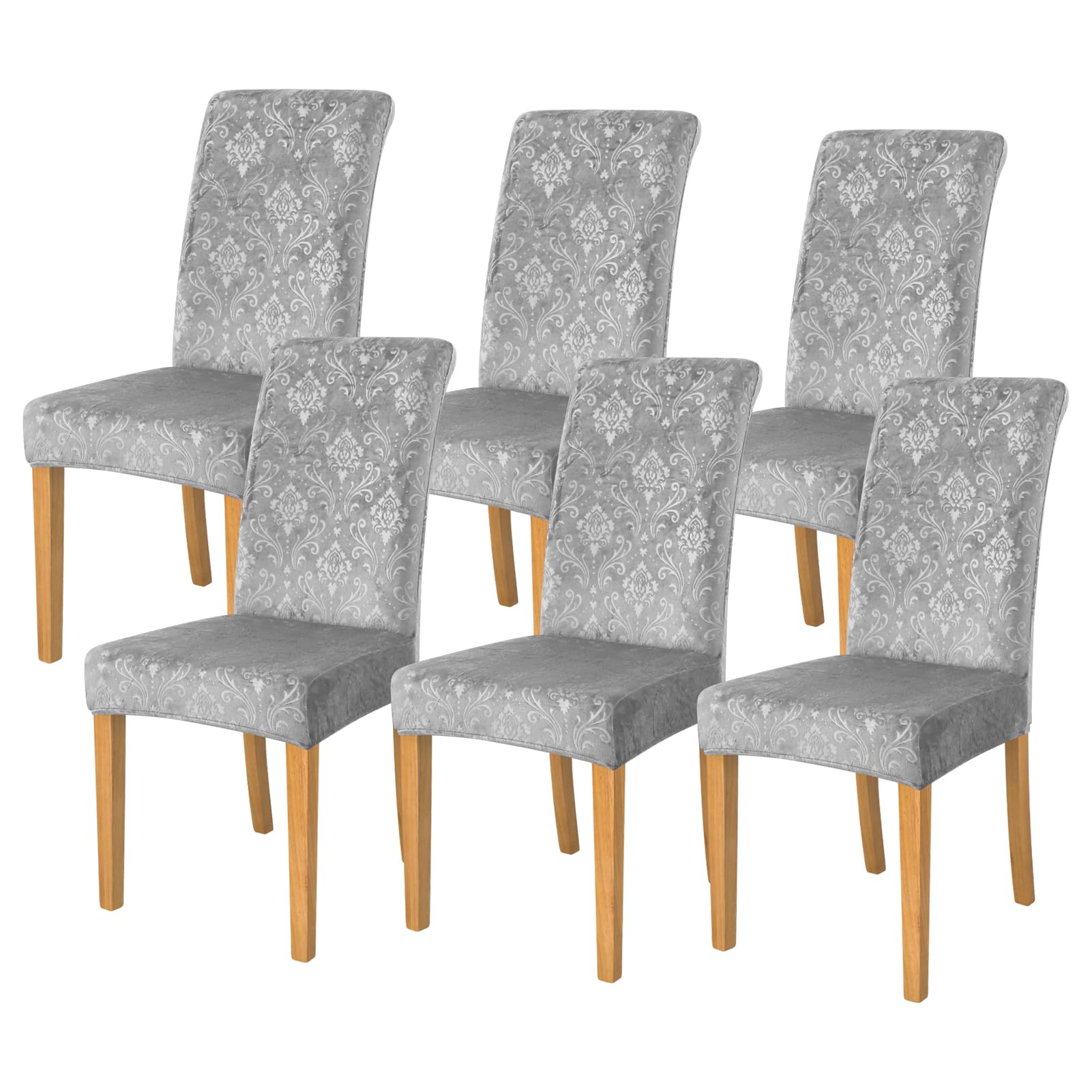 FORCHEER Chair Covers for Dining Chairs Set of 6,Velvet Light Grey Stretch Dining Room Chair Cover Kitchen Parsons Chair Slipcov