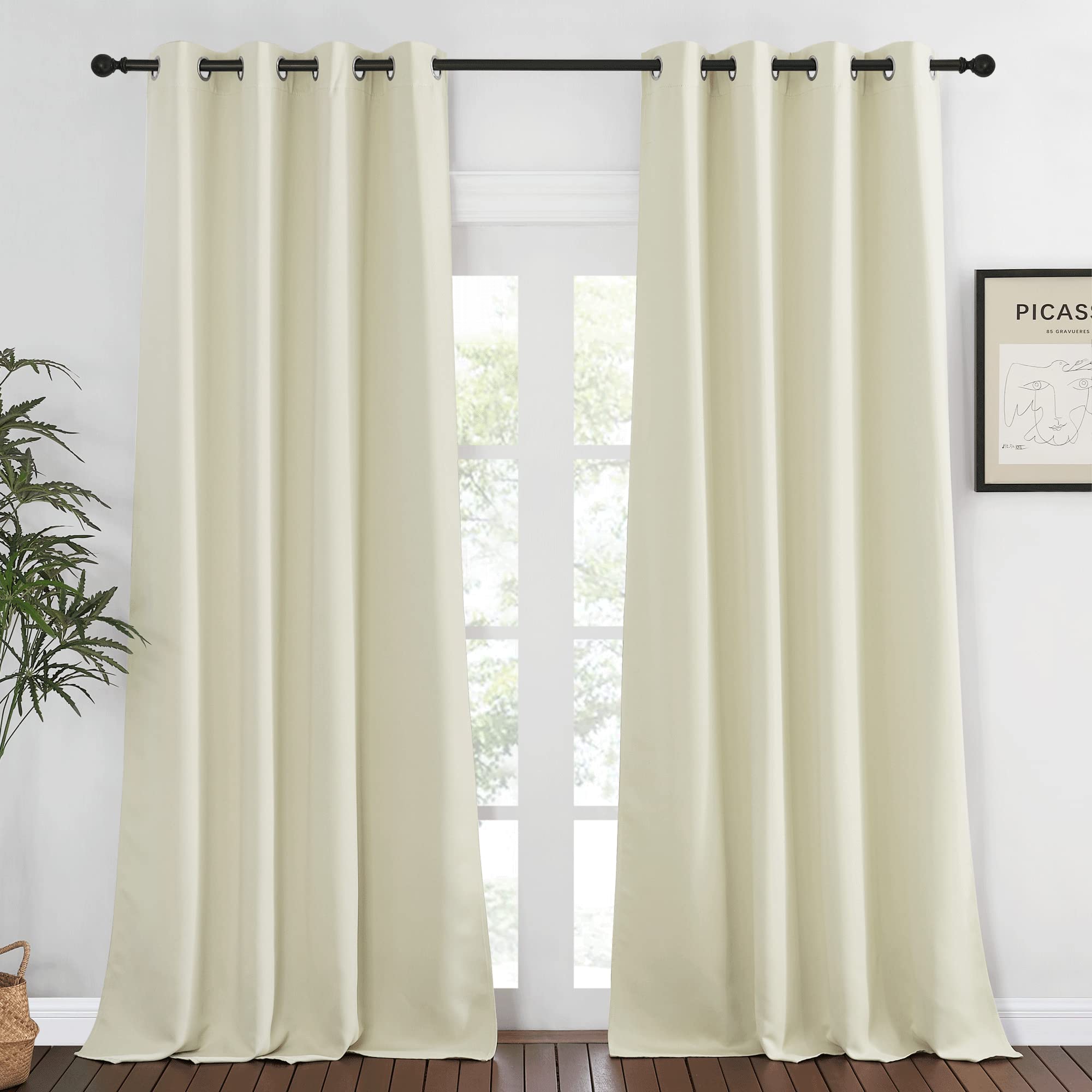 NICETOWN Blackout Living Room Curtain 90 inches Long - Thermal Insulated Grommet Room Darkening Window Treatment Sound Dampening