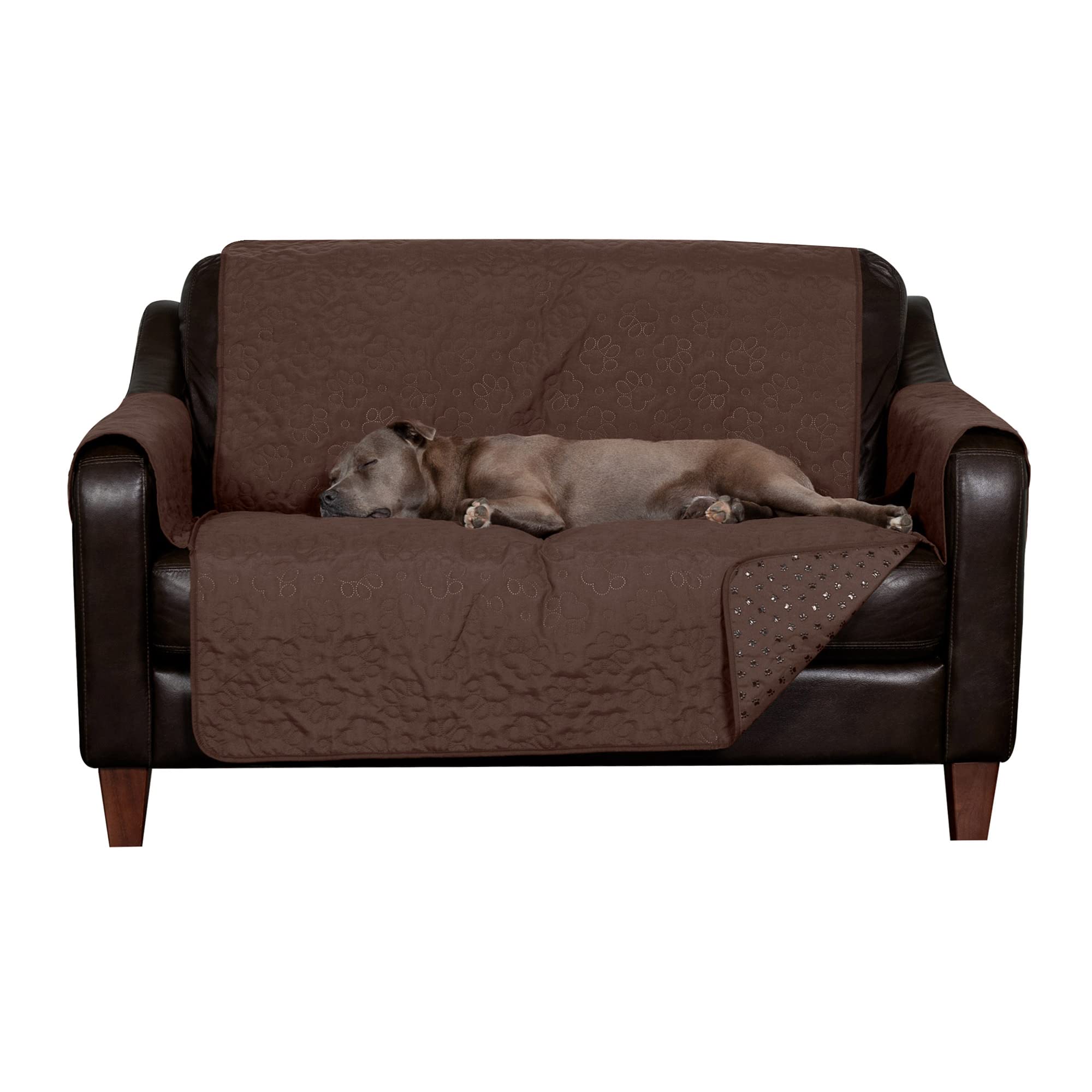 Furhaven Waterproof & Non-Slip Loveseat Cover Protector for Dogs, Cats, & Children - Quilted Paw Print Living Room Furniture Cov