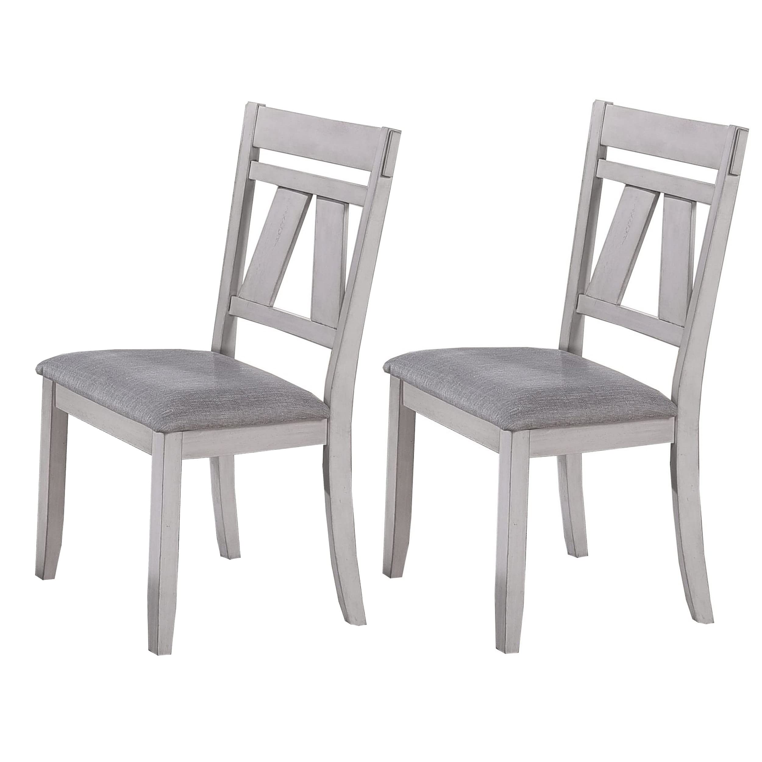 Benjara Wooden Side Chair with Fabric Upholstered Seat, Set of 2, Brown and Gray
