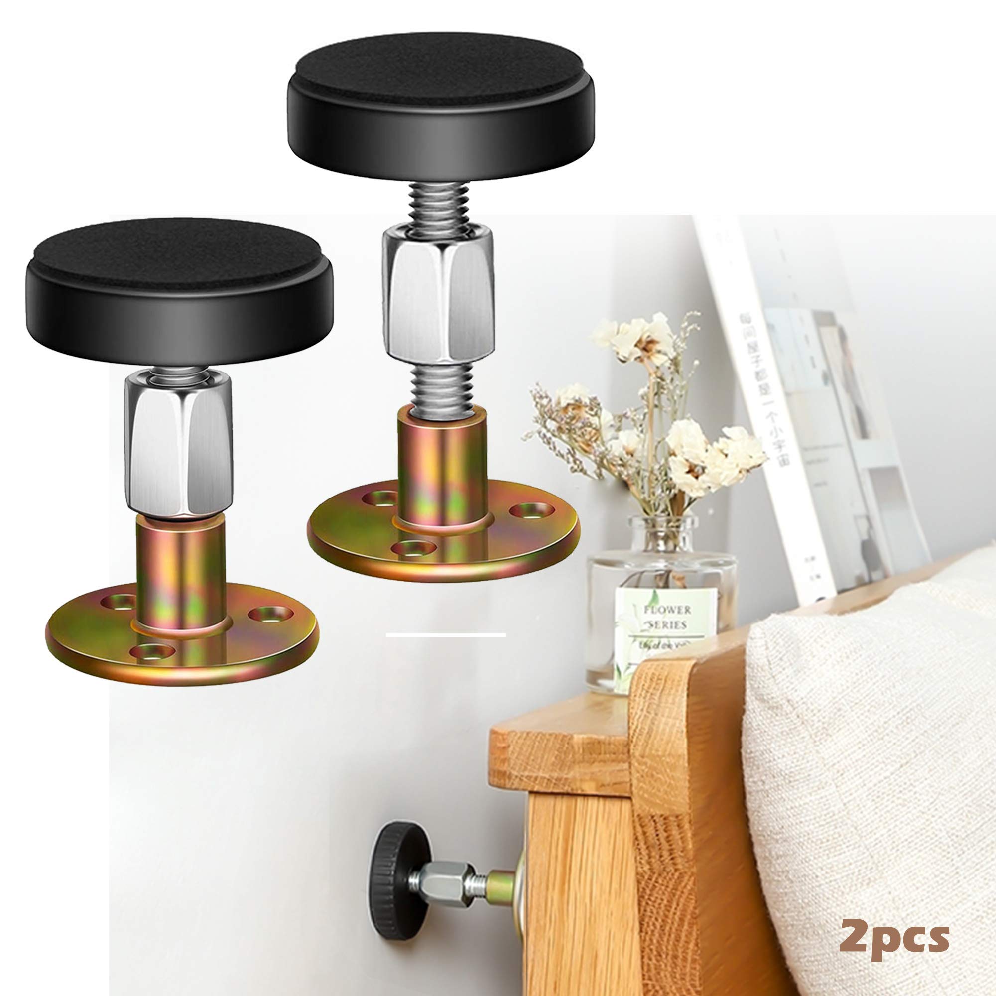 Krisler Headboard Stoppers for Wall, Adjustable Iron Bed Frame Anti-Shake Tool, Easy Install, Wall Protection,30-64mm(2PCs)