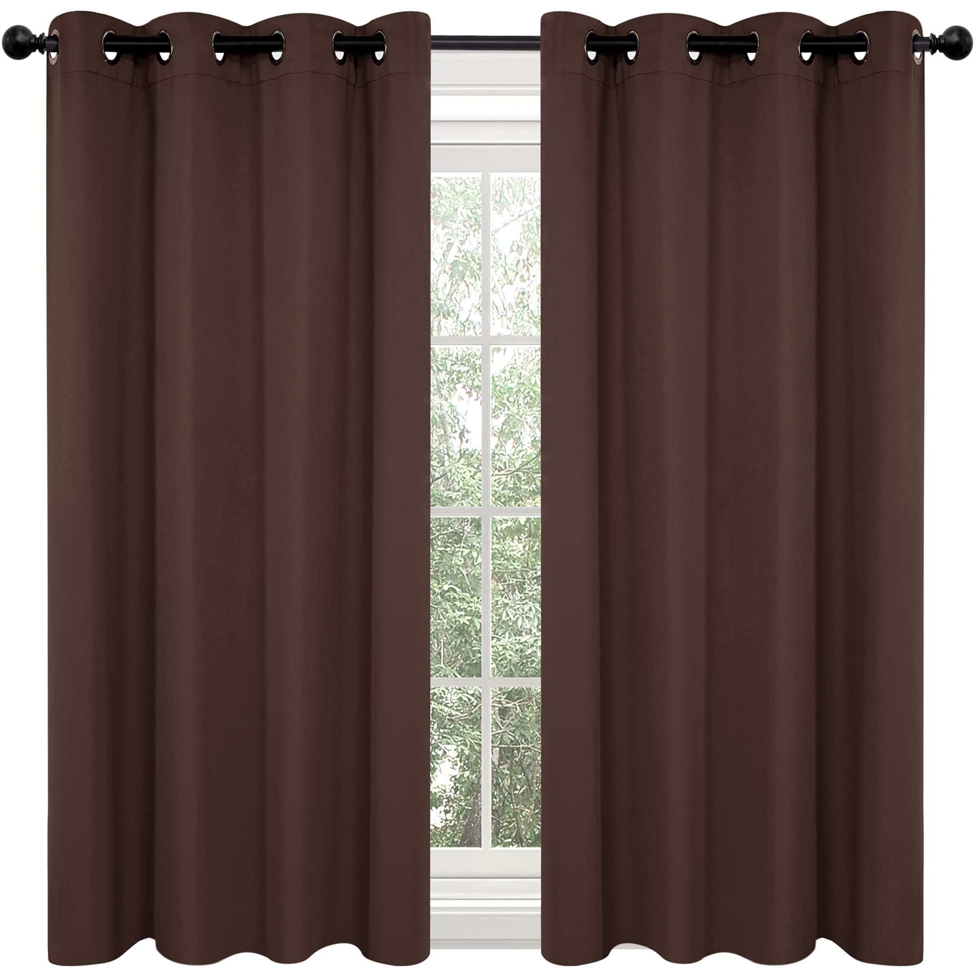 Deconovo Blackout Curtains for Bedroom, Thermal Insulated Room Darkening Window Drapes, Energy Efficient Grommet Curtains,Chocol