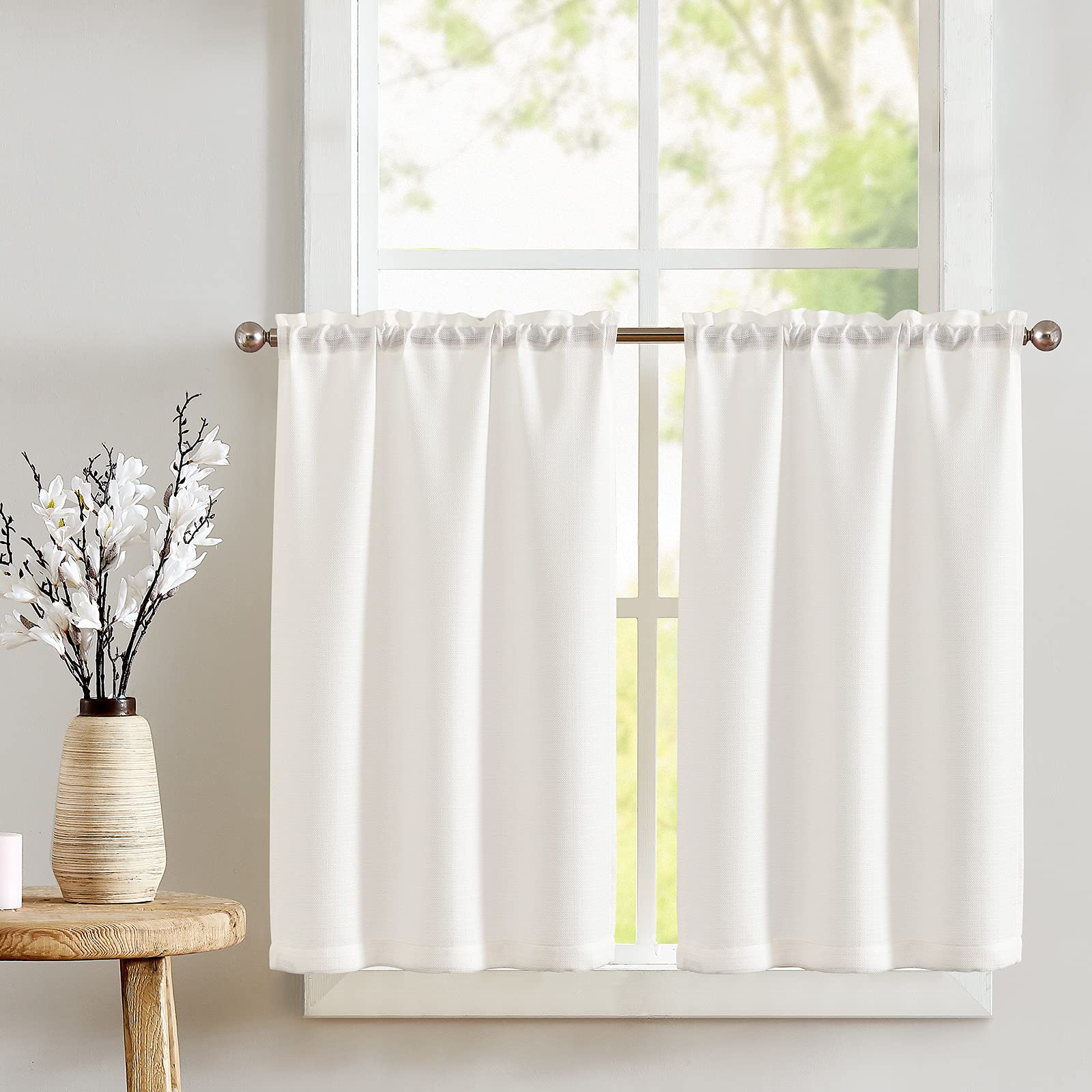 jinchan Kitchen Curtains 36 Inch Linen Textured Cafe Tier Curtains for Living Room Bathroom Farmhouse Half Window Set Light Filt